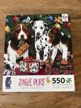 Ceaco Jingle Pups Jigsaw Puzzle 550 Pieces Dogs Christmas 24x18 Made In USA